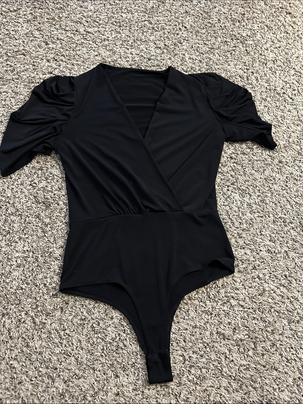 Black V-Neck Puff Sleeve Bodysuit (MRO)
